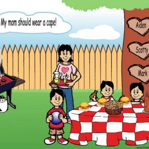 210aa-NTT Family Backyard Barbeque Single Mom 3 boys