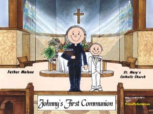 First Communion, Male Priest with Boy - Friendly Folks