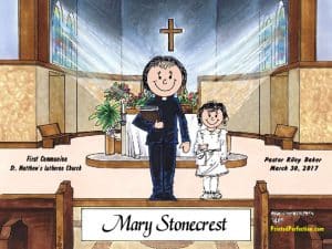 First Communion, Female Priest with Girl - Friendly Folks